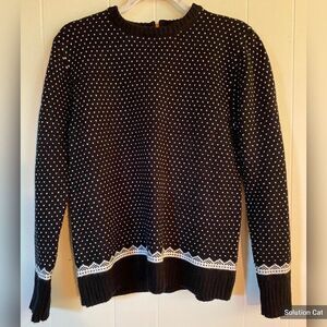 Blue Rain Sweater Top Women’s Medium Black White Pattern Long Sleeves Winter Ski